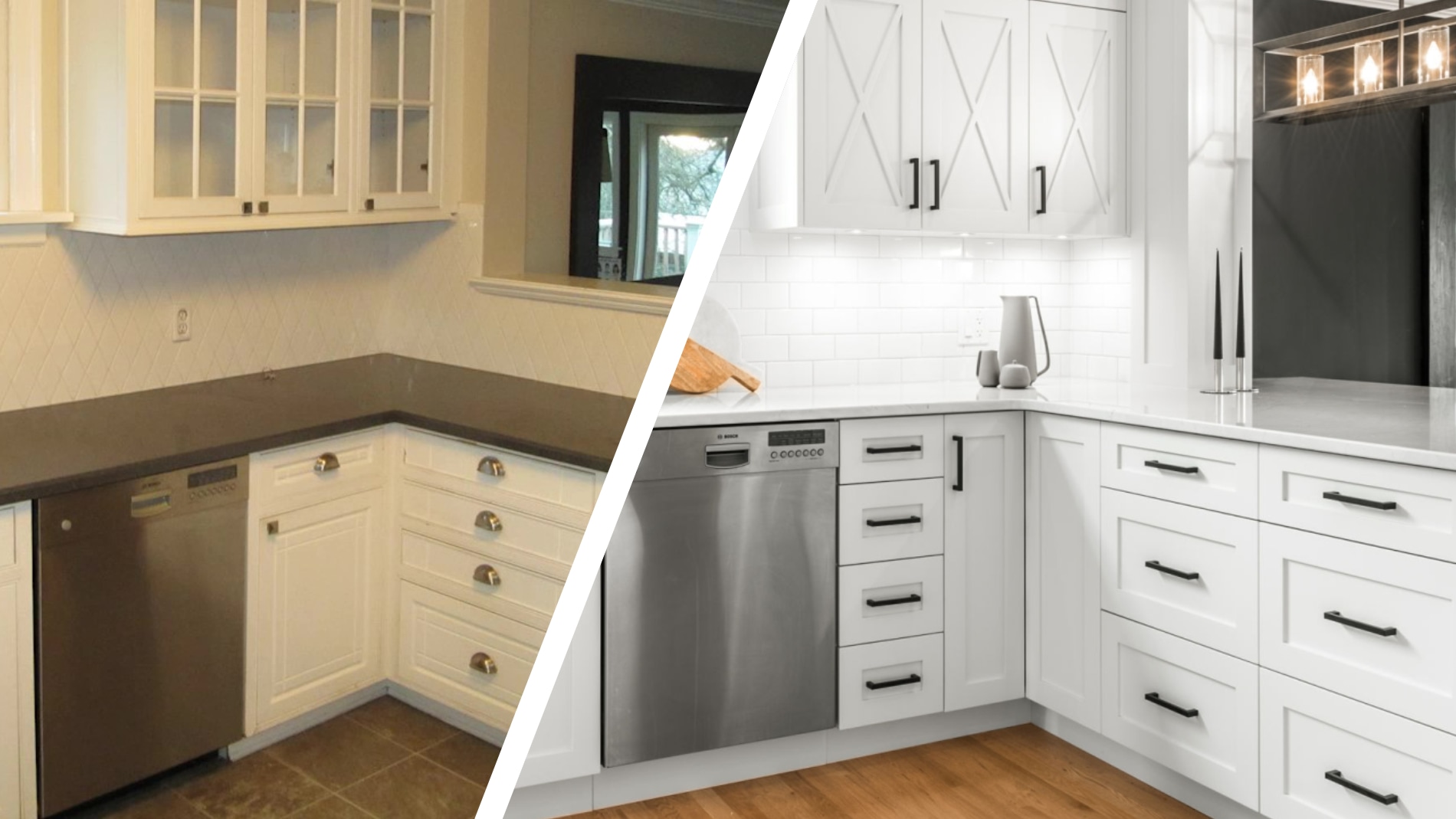 split image showing before/after of Victoria Kitchen renovation